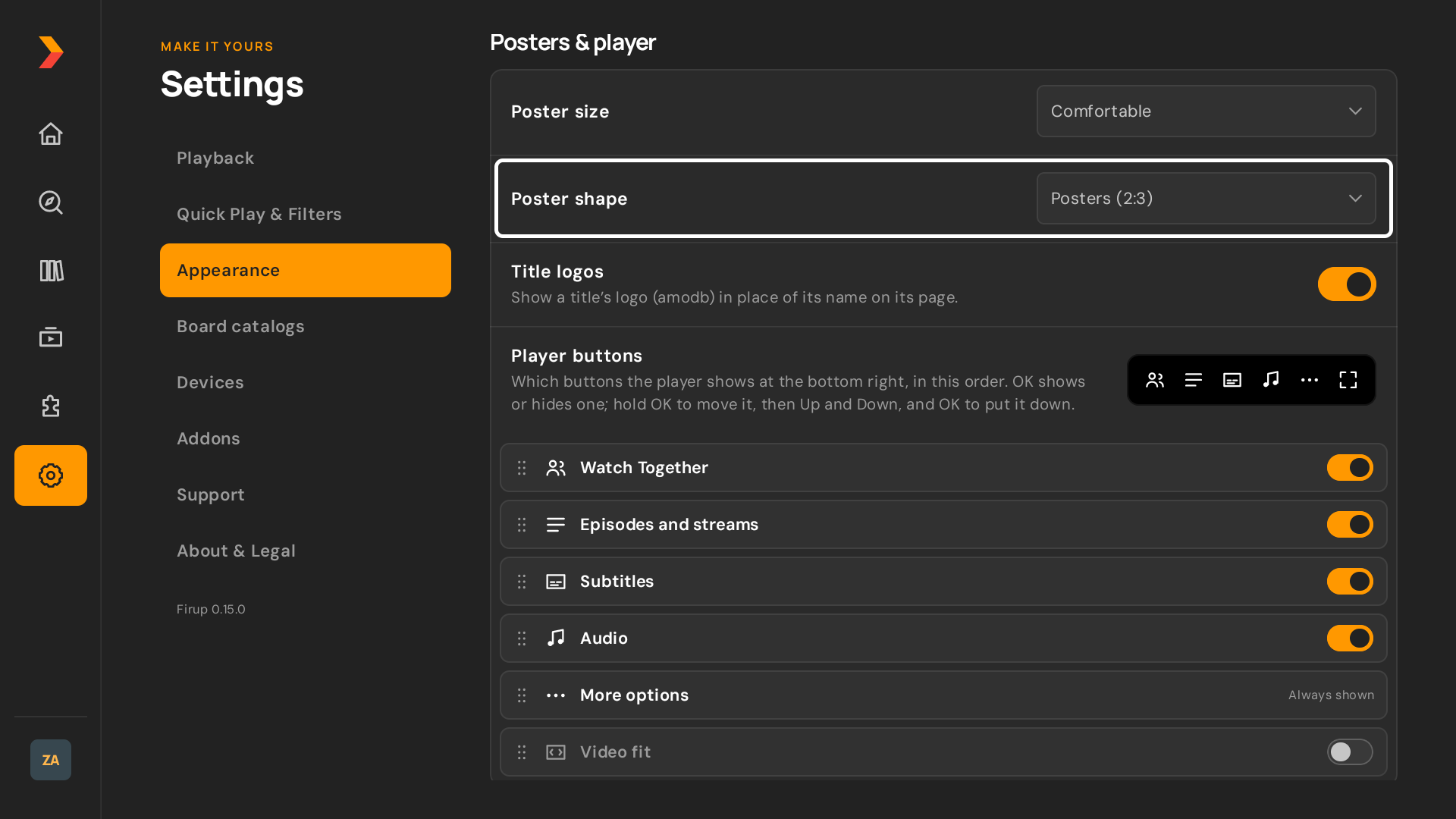 Firup on Android TV: Settings